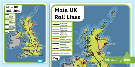 UK Rail Lines Train Map (teacher made) - Twinkl