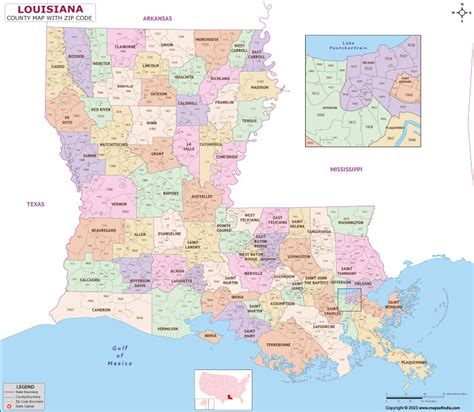 Louisiana County Zip Codes Map