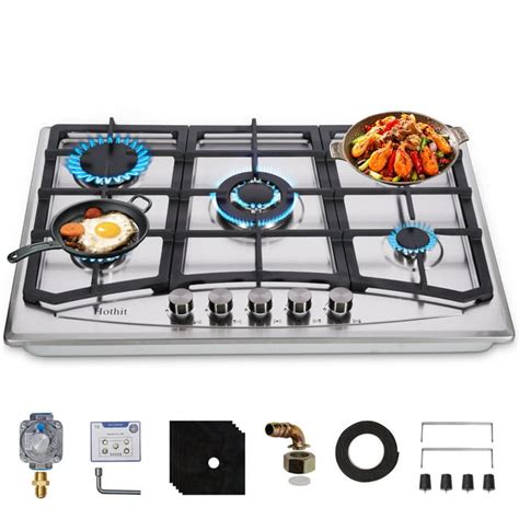 Hothit Propane Gas Cooktop 30" Inch, 5 Burner Built-in Stainless Steel Gas Stove Top, LPG/NG ...