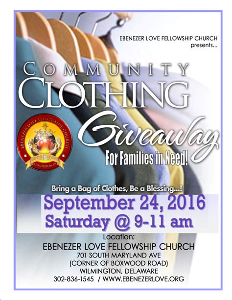 Community Clothing Giveaway – September 24, 2016 – Ebenezer Love ...