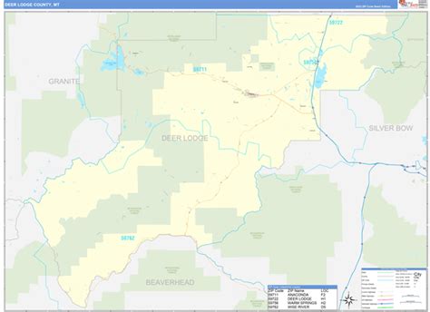 Deer Lodge County, MT Carrier Route Wall Map Basic Style by MarketMAPS ...