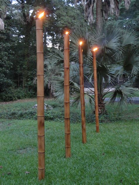 Flaming Bamboo Torch Flame Cured Bamboo Poles 4 Dia. X 7' Length Outdoor Decor Including New ...