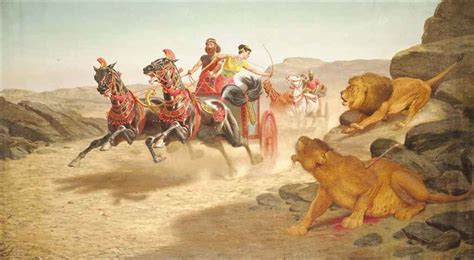 Ashurbanipal and Assur-Sharratt at a Lion hunt by John Alexander ...