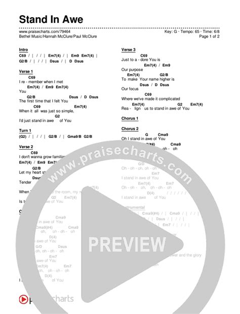 Stand In Awe Chords PDF (Bethel Music / Hannah McClure / Paul McClure) - PraiseCharts