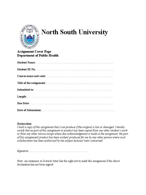 Assignment Cover Page - NSU | PDF