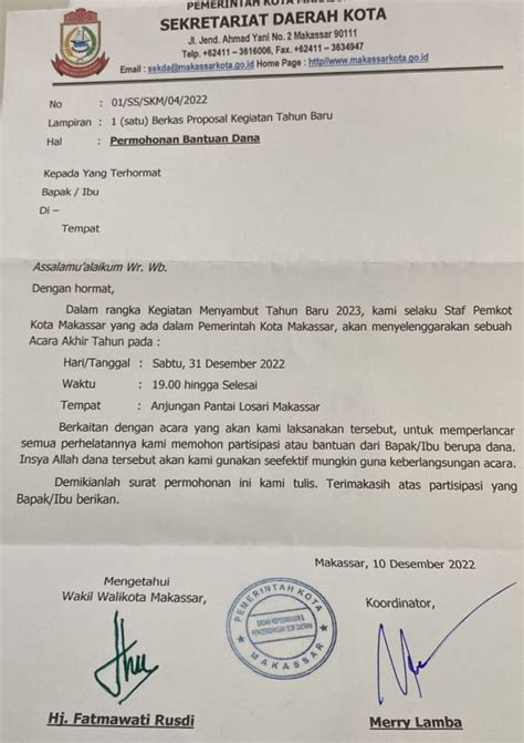 Palsu! Jangan Percaya, Proposal Permintaan Dana Atas Nama Wawali Kota ...