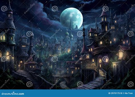 Fantasy Castle in the Night, Digital Painting, Fairy Tale Stock ...