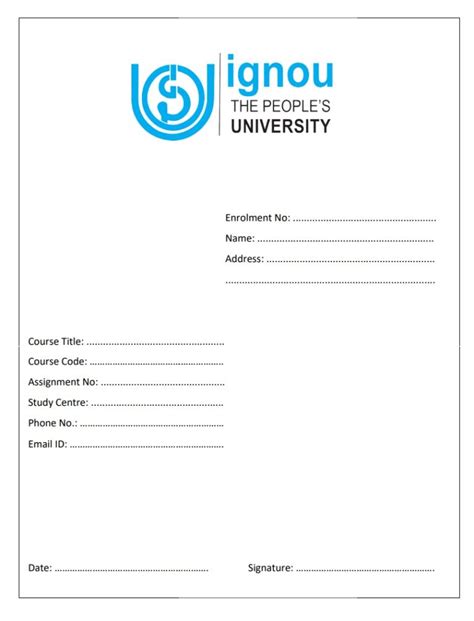 IGNOU Assignment Front Page Format