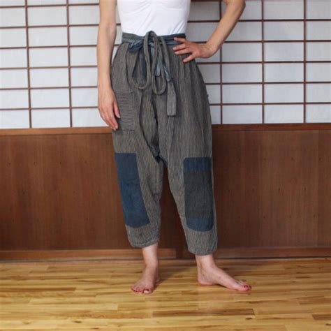 Monpe, Vintage Noragi Japanese Farmer's Pant, Kasuri Striped Cotton ...