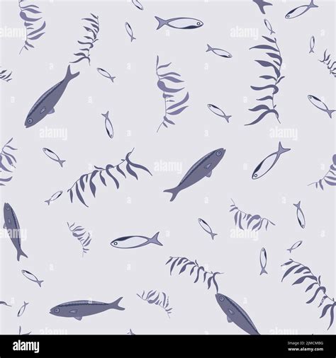 Fish and sea weed monochromatic seamless pattern Stock Vector Image ...