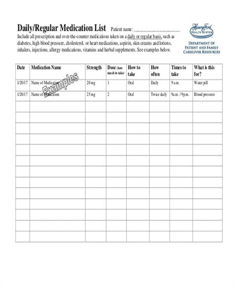 8+ Printable Medication List Templates - Word | Google Docs | Apple ...