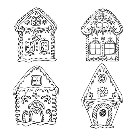 Gingerbread house sketch. Set of vector hand drawn gingerbread houses ...