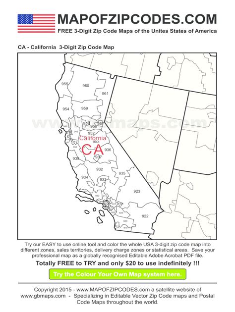 California 3 Digit Zip Code Map - Fill Online, Printable, Fillable ...