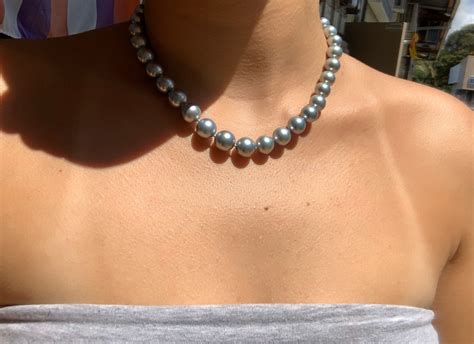 17” Silver Tahitian Pearl Necklace 100% Natural Color