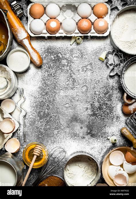 Baking background.Frame from a variety of ingredients for baking. On Stock Photo: 167356646 - Alamy