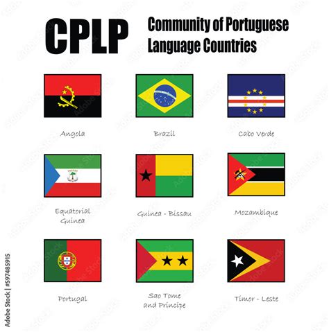 CPLP official flag and national flags of the nine states which are full ...