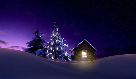 HD wallpaper: Holiday, Christmas, Cabin, Light, Night, Snow, Tree ...