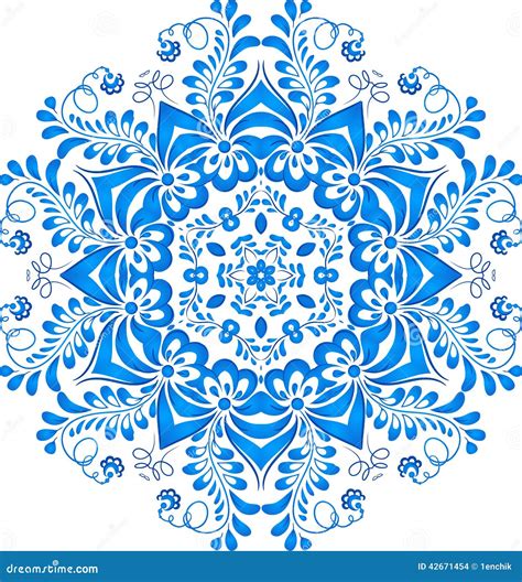 Blue Floral Circle Pattern in Gzhel Style Stock Vector - Illustration of lace, craft: 42671454