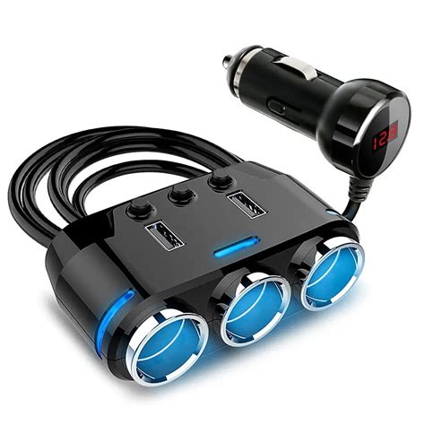 3 Way Car Cigarette Lighter Dual USB Car Charger Voltage Detection Socket Splitter Power Adapter ...