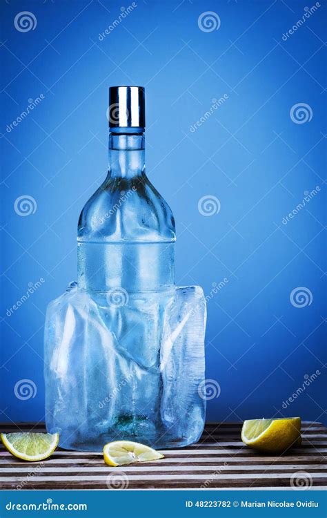 Blue bottle of vodka stock photo. Image of cold, hard - 48223782