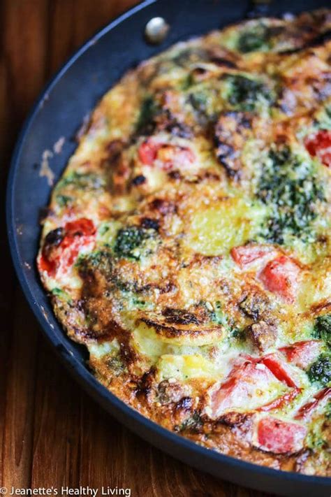 Tomato Corn Potato Sausage Pesto Frittata Recipe - Jeanette's Healthy ...