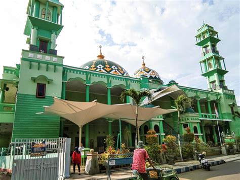 Probolinggo,Indonesia. Nov. 2022 - the majestic grand mosque in green with 2 towers in the city ...