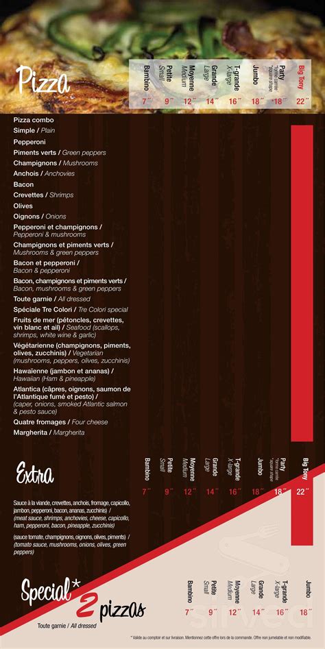 Restaurant Tre Colori inc. menus in Chambly, Quebec, Canada