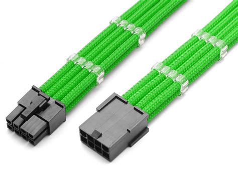 8 Pin PCIE GPU Extension Cable Green Sleeved 30cm Shakmods + 2 Cable ...