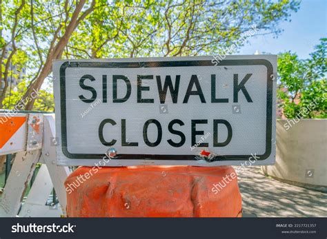 Sidewalk Closed Sign Roadside Under Construction Stock Photo 2217721357 ...