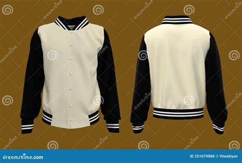 Varsity Jacket Mockup in Front, Side and Back Views. 3d Illustration ...