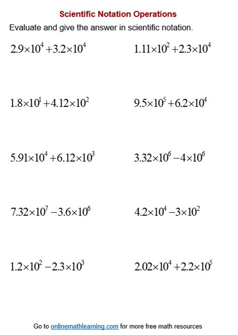 Eighth Grade Add and Subtract in Scientific Notation - Worksheets Library