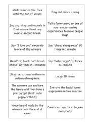 Funny punishments for English games - ESL worksheet by katobi