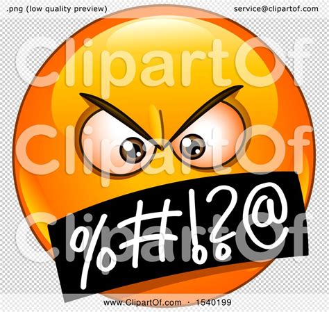 Clipart of a Cursing Emoji Emoticon Face with Symbols over the Mouth ...