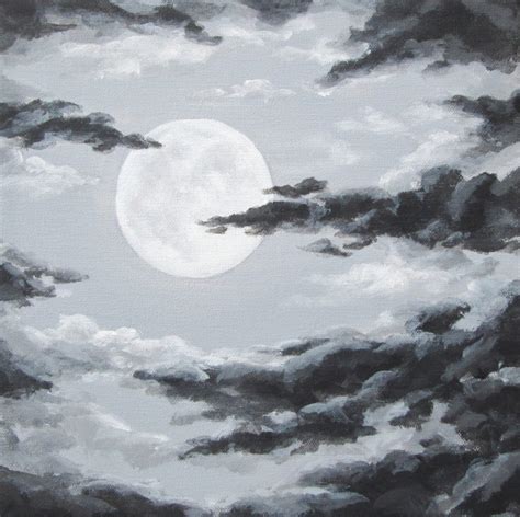 Original Night Sky Painting Moon and Clouds by ABFoleyArtworks