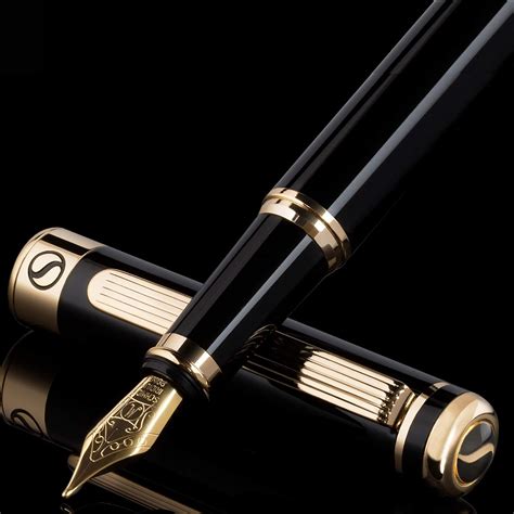 Black Lacquer Fountain Pen Scriveiner - Stunning Luxury Pen with 24K Gold Finish, Schmidt 18K ...