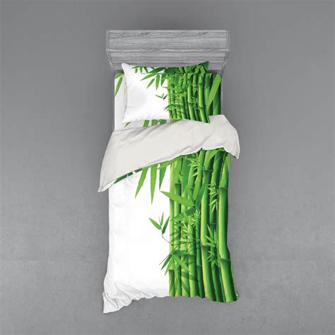 Bamboo Duvet Cover Set, Modern Image of Fresh Bamboo Stems Leaves with Colors Exotic Nature ...