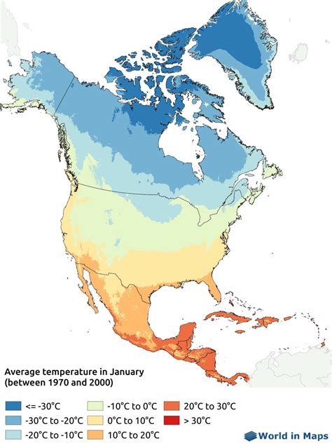 Temperature map of North America - World in maps