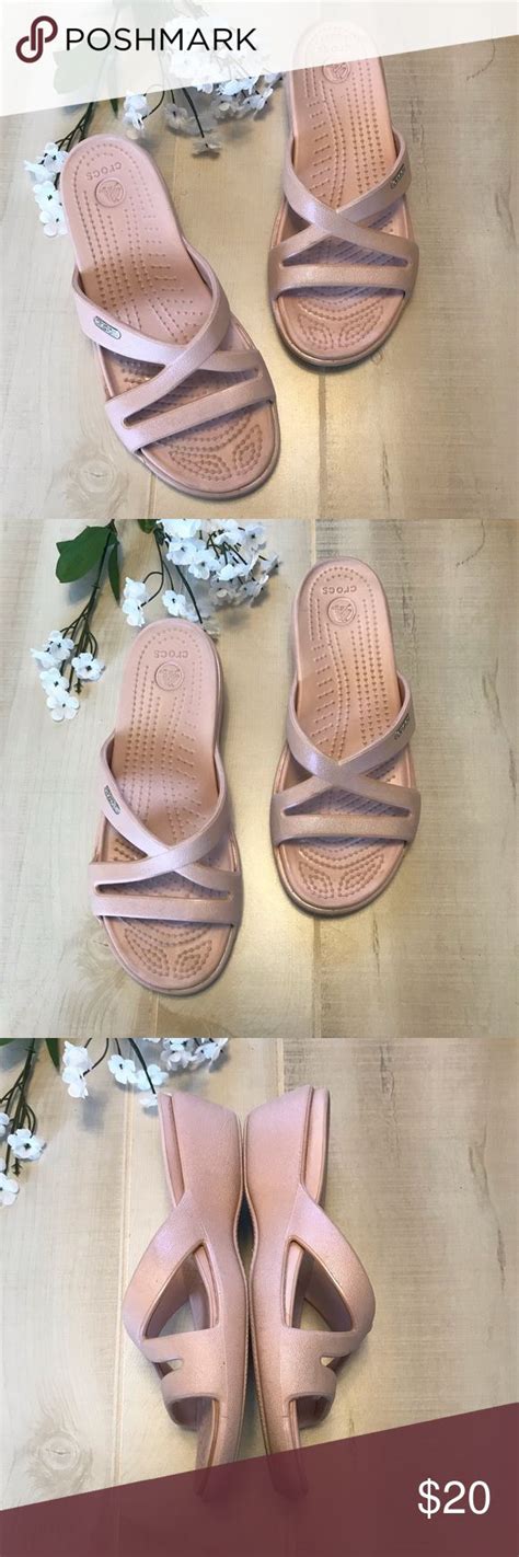 SOLD| Crocs Light Pink Metallic Strappy Sandals 6 | Strappy sandals ...