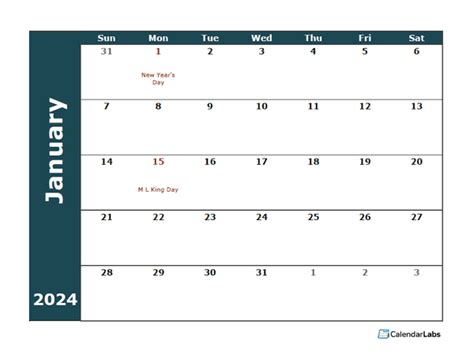 2024 Monthly Calendar Template - Free Printable Templates