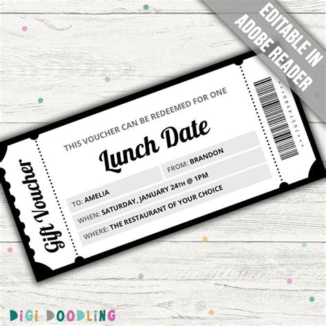 Lunch Date Gift Voucher Template. Lunch Date Coupon. Lunch Date Voucher. Lunch Date Gift ...