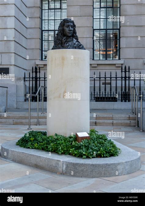 LONDON; Statue Bust of Diarist Samuel Pepys in Seething Lane Gardens - The gardens were revamped ...