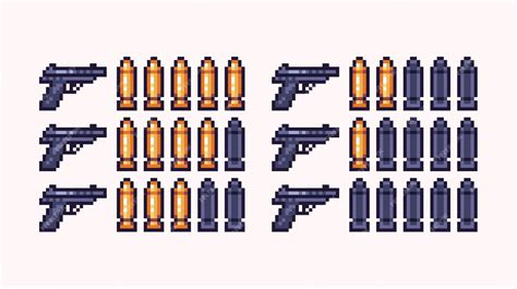 Premium Vector | Pistol ammo interface pixel art set. Gun bullets ...