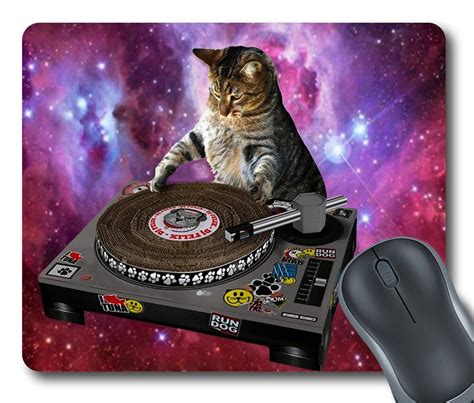 GCKG Cool Galaxy DJ Cat Funny Animal Pet Mouse Pad Personalized Unique Rectangle Gaming Mousepad ...