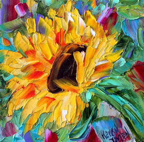 Sunflower painting, sunflower art, flower art, original oil palette knife impressionism on ...