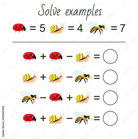 Math puzzle for kids. Math game with bugs for children, easy level ...