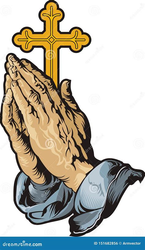 Praying hands with cross stock vector. Illustration of human - 151682856