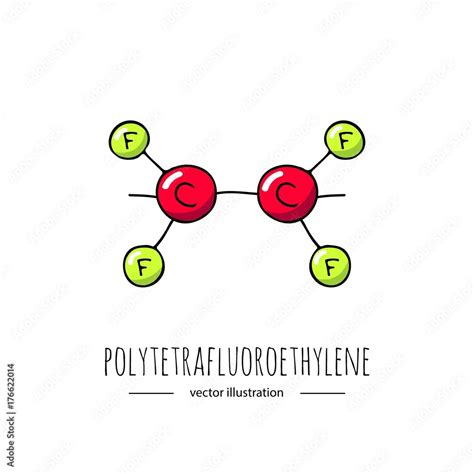 Hand drawn doodle polytetrafluoroethylene chemical formula icon. Vector illustration. Cartoon ...