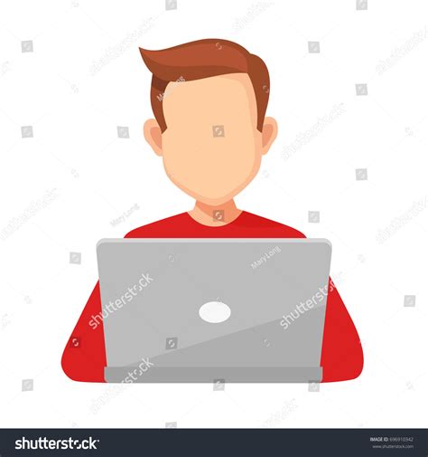 Young Man Sitting Working Laptop Vector Stock Vector (Royalty Free ...