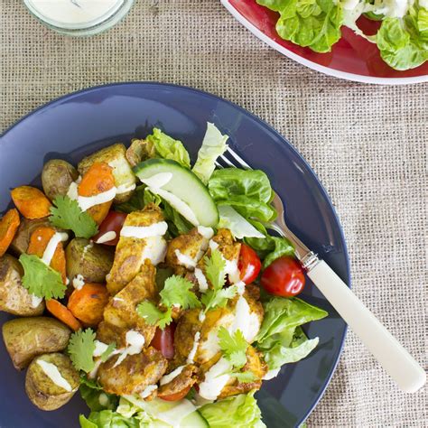 Tandoori chicken with masala roast vegetable salad and creamy coriander yoghurt - Nadia Lim