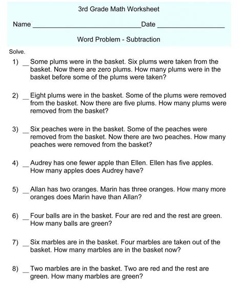 3rd Grade Math Word Problems Worksheets Pdf | Math Worksheets Kindergarten